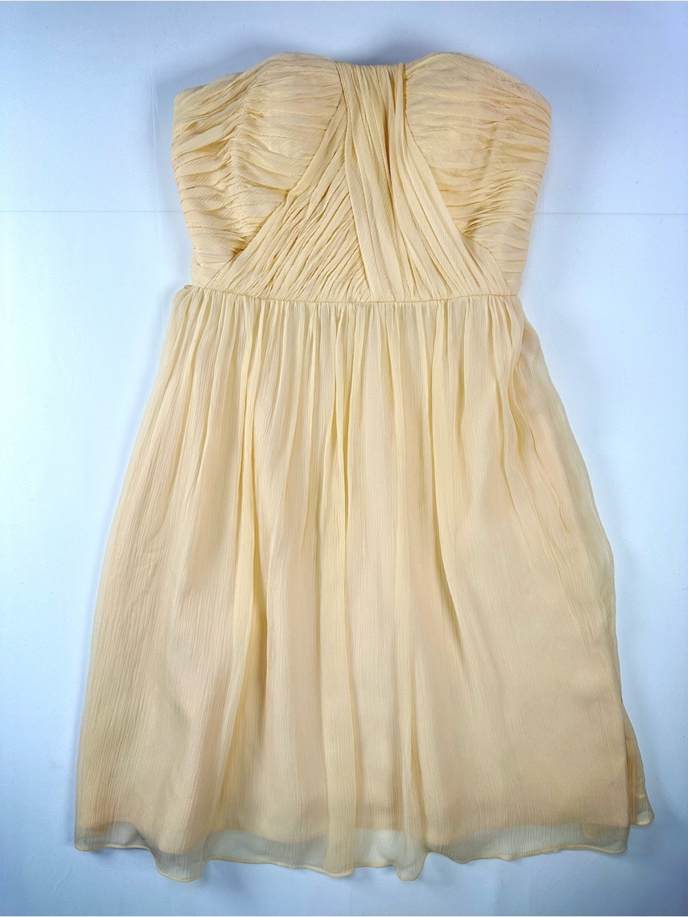 Donna Morgan Strapless 100% Silk Dress Pleated Pale Yellow Mini 6 Wedding Guest